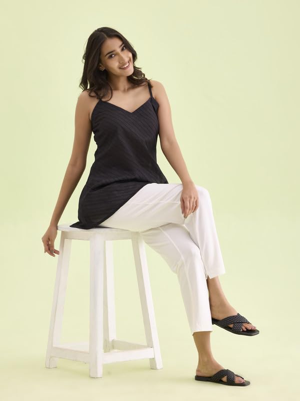 GO COLORS Women Cream Mid Rise Regular Fit Cotton Kurti Pant