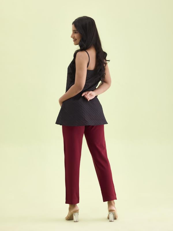 GO COLORS Women Maroon Mid Rise Regular Fit Cotton Kurti Pants