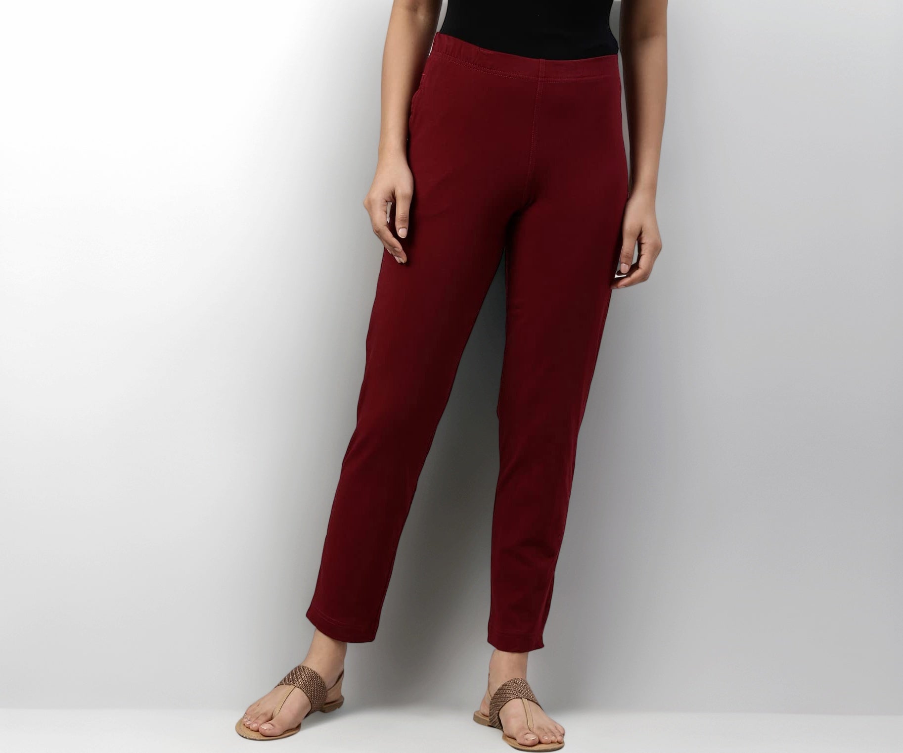 GO COLORS Women Maroon Mid Rise Regular Fit Cotton Kurti Pants