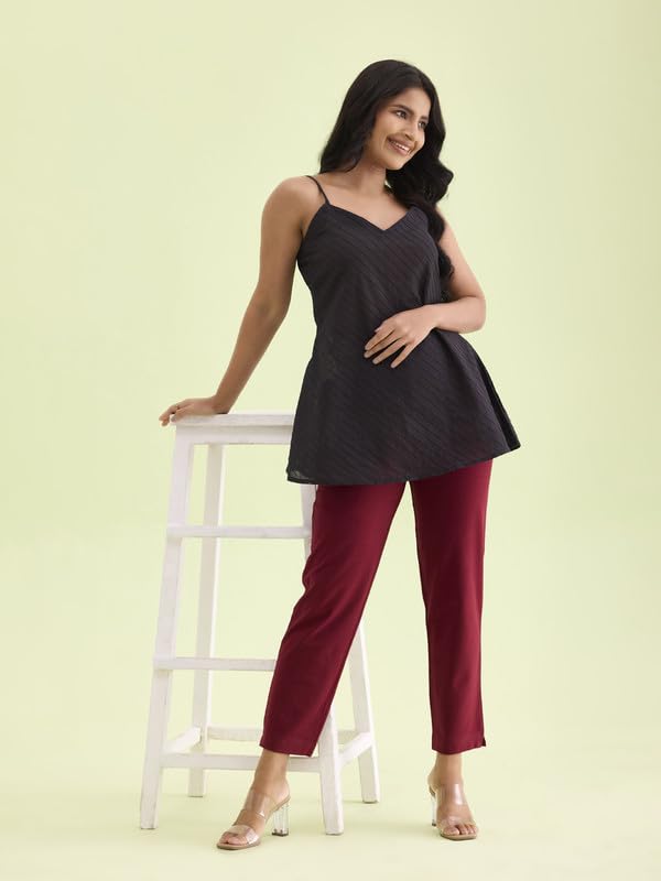GO COLORS Women Maroon Mid Rise Regular Fit Cotton Kurti Pants