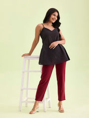 GO COLORS Women Maroon Mid Rise Regular Fit Cotton Kurti Pants