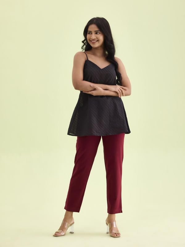GO COLORS Women Maroon Mid Rise Regular Fit Cotton Kurti Pants