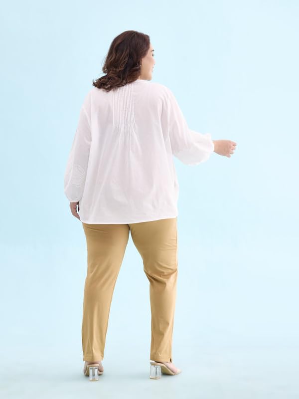 GO COLORS Women Cream Mid Rise Regular Fit Cotton Kurti Pant