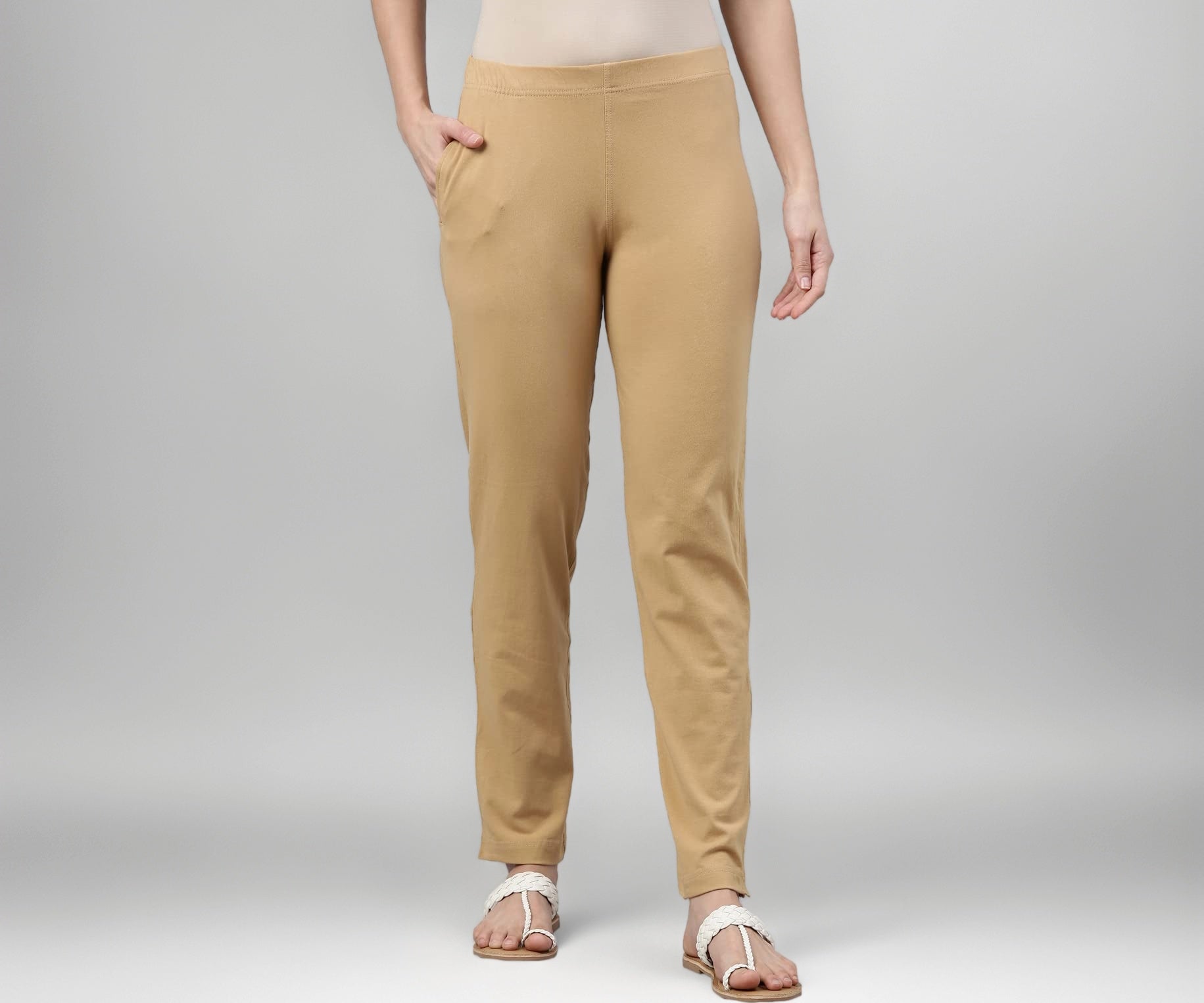 GO COLORS Women Cream Mid Rise Regular Fit Cotton Kurti Pant
