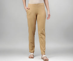 GO COLORS Women Cream Mid Rise Regular Fit Cotton Kurti Pant