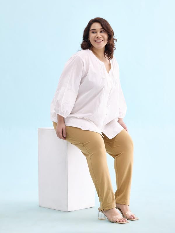 GO COLORS Women Cream Mid Rise Regular Fit Cotton Kurti Pant