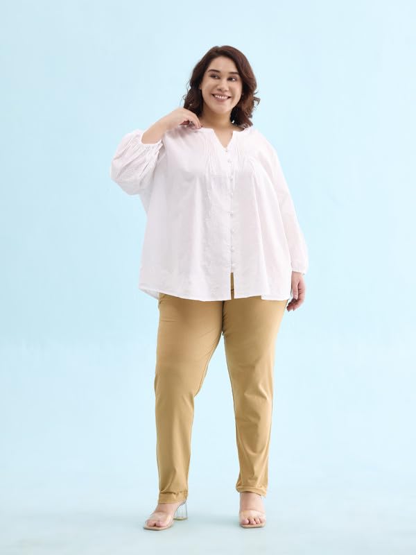 GO COLORS Women Cream Mid Rise Regular Fit Cotton Kurti Pant