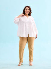 GO COLORS Women Cream Mid Rise Regular Fit Cotton Kurti Pant
