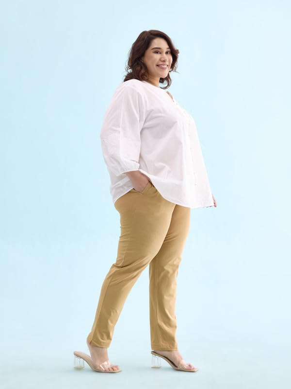 GO COLORS Women Cream Mid Rise Regular Fit Cotton Kurti Pant