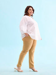 GO COLORS Women Cream Mid Rise Regular Fit Cotton Kurti Pant