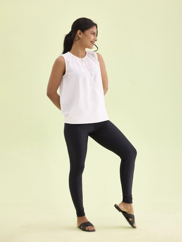 GO COLORS Shimmer Ankle Length Leggings for Women | Smooth Nylon Finish, Mid Rise, Black