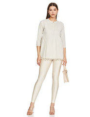GO COLORS Shimmer Ankle Length Leggings for Women | Smooth Nylon Finish, Mid Rise, Cream