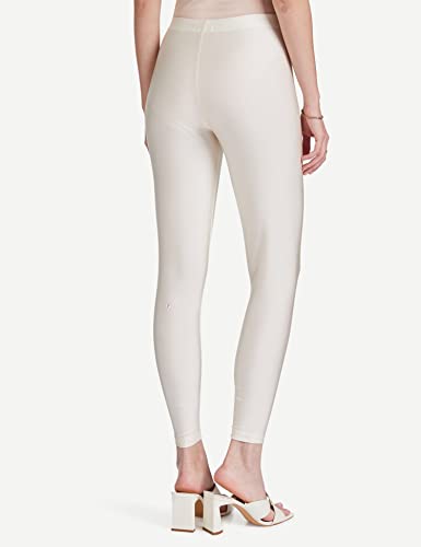 GO COLORS Shimmer Ankle Length Leggings for Women | Smooth Nylon Finish, Mid Rise, Cream