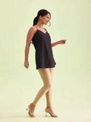 GO COLORS Shimmer Ankle Length Leggings for Women | Smooth Nylon Finish, Mid Rise, Deep Gold