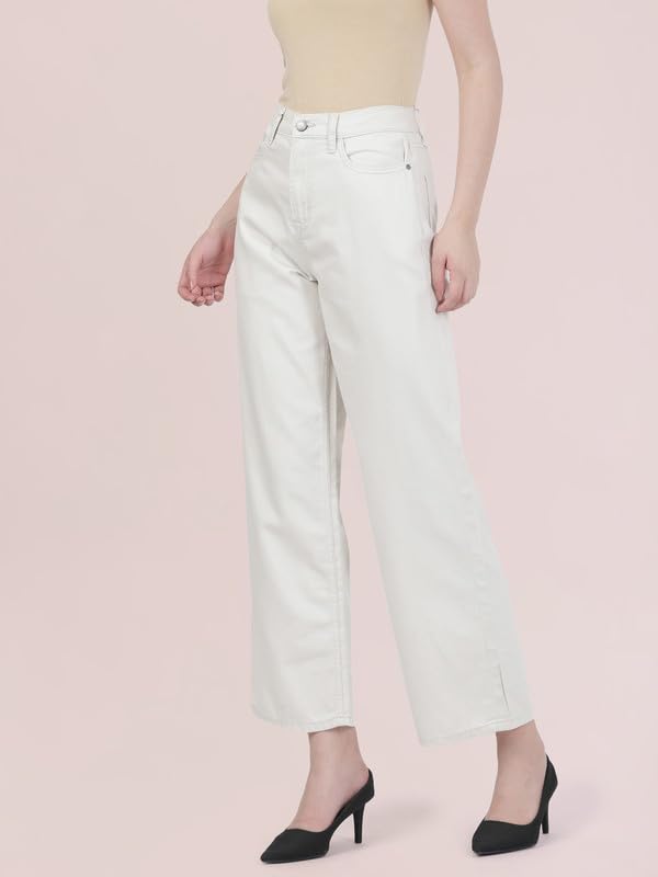 GO COLORS Soft Cotton-Tencel Blend Twill Wide Pants Full Length for Women| Breathable, High Rise, Cream