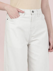 GO COLORS Soft Cotton-Tencel Blend Twill Wide Pants Full Length for Women| Breathable, High Rise, Cream