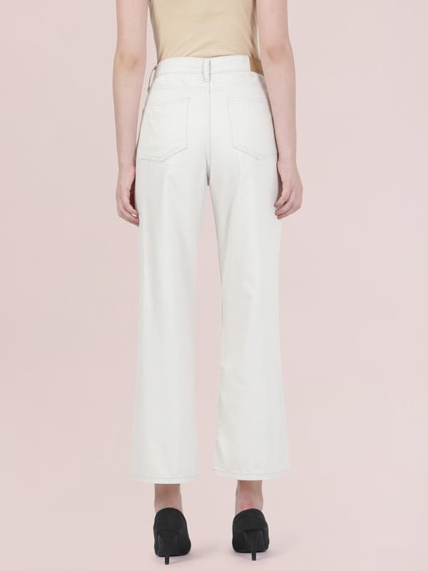 GO COLORS Soft Cotton-Tencel Blend Twill Wide Pants Full Length for Women| Breathable, High Rise, Cream