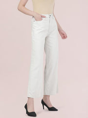 GO COLORS Soft Cotton-Tencel Blend Twill Wide Pants Full Length for Women| Breathable, High Rise, Cream