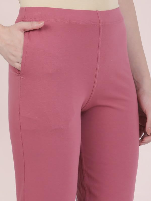 GO COLORS Soft Cotton Stretch Kurti Pants Full Length for Women| Breathable, Mid Rise, Light Wine