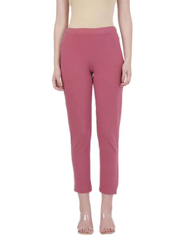 GO COLORS Soft Cotton Stretch Kurti Pants Full Length for Women| Breathable, Mid Rise, Light Wine