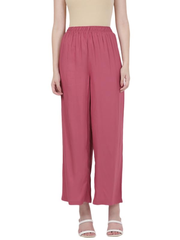 GO COLORS Soft Viscose Basic Palazzo Full Length for Women| Breathable, Mid Rise, Light Wine