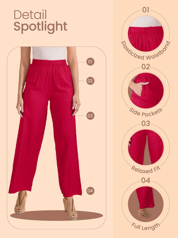 GO COLORS Soft Viscose Basic Palazzo Full Length for Women| Breathable, Mid Rise, Light Wine