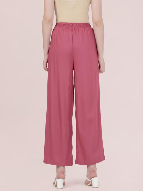 GO COLORS Soft Viscose Basic Palazzo Full Length for Women| Breathable, Mid Rise, Light Wine