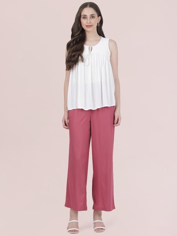GO COLORS Soft Viscose Basic Palazzo Full Length for Women| Breathable, Mid Rise, Light Wine