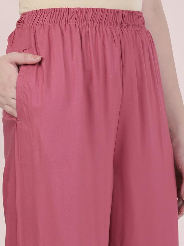 GO COLORS Soft Viscose Basic Palazzo Full Length for Women| Breathable, Mid Rise, Light Wine
