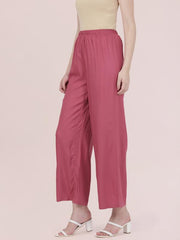 GO COLORS Soft Viscose Basic Palazzo Full Length for Women| Breathable, Mid Rise, Light Wine