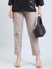 GO COLORS Linen Pencil Pant Full Length for Women| Breathable, Mid Rise, Beige