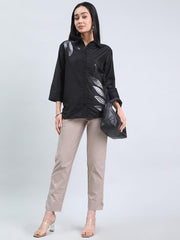 GO COLORS Linen Pencil Pant Full Length for Women| Breathable, Mid Rise, Beige