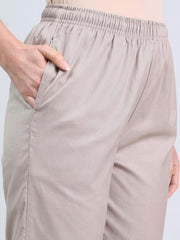 GO COLORS Linen Pencil Pant Full Length for Women| Breathable, Mid Rise, Beige