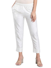 GO COLORS Women's Solid Beige Viscose Full Length Casual Pants