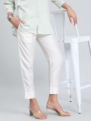 GO COLORS Women's Solid Beige Viscose Full Length Casual Pants