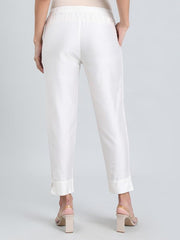 GO COLORS Women's Solid Beige Viscose Full Length Casual Pants