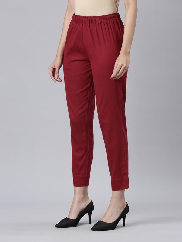 GO COLORS Women's Light Maroon Cotton Pencil Pant