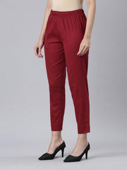 GO COLORS Women's Light Maroon Cotton Pencil Pant