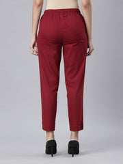 GO COLORS Women's Light Maroon Cotton Pencil Pant