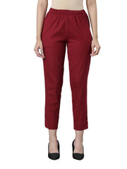 GO COLORS Women's Light Maroon Cotton Pencil Pant