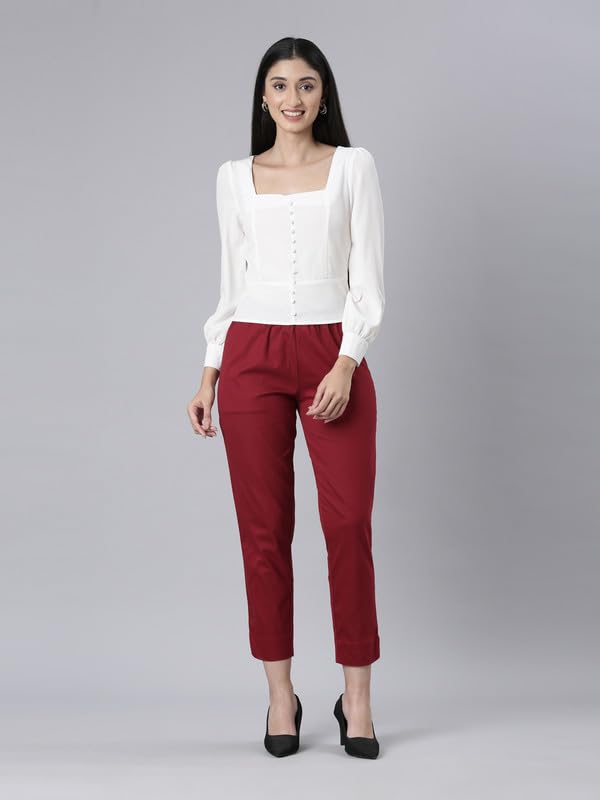 GO COLORS Women's Light Maroon Cotton Pencil Pant