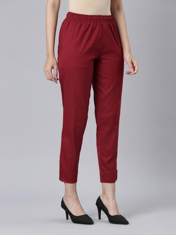 GO COLORS Women's Light Maroon Cotton Pencil Pant