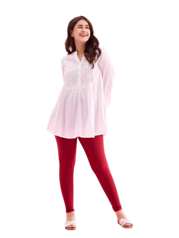 GO COLORS Soft Cotton Stretch Ankle Length Leggings for Women | Breathable, Mid Rise, Bright Red- 4X