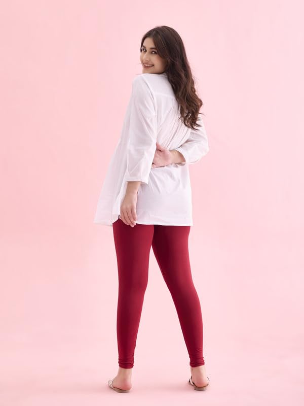 GO COLORS Soft Cotton Stretch Ankle Length Leggings for Women | Breathable, Mid Rise, Bright Red- 4X
