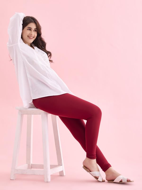 GO COLORS Soft Cotton Stretch Ankle Length Leggings for Women | Breathable, Mid Rise, Bright Red- 4X