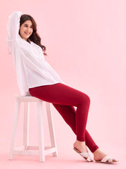 GO COLORS Soft Cotton Stretch Ankle Length Leggings for Women | Breathable, Mid Rise, Bright Red- 4X