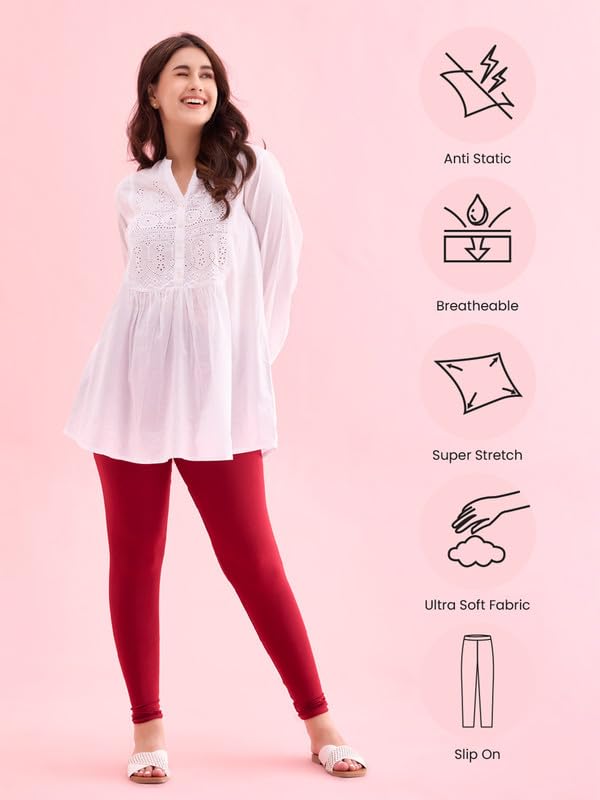 GO COLORS Soft Cotton Stretch Ankle Length Leggings for Women | Breathable, Mid Rise, Bright Red- 4X