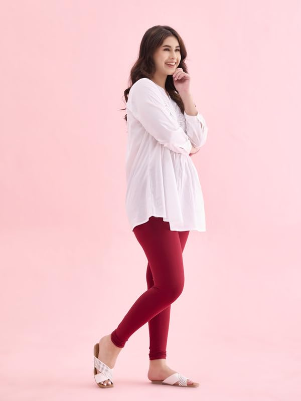 GO COLORS Soft Cotton Stretch Ankle Length Leggings for Women | Breathable, Mid Rise, Bright Red- 4X