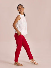 GO COLORS Women Solid Red Cotton Mid Rise Regular Fit Kurti Pants