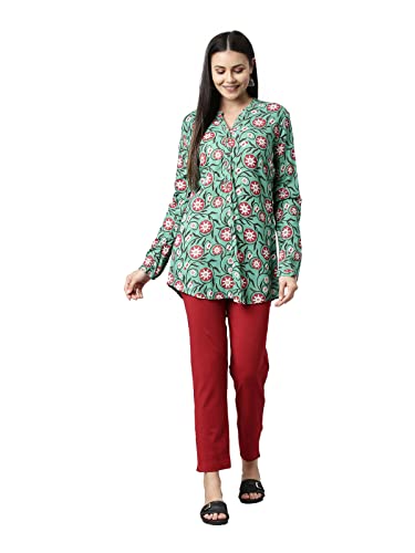 GO COLORS Women Solid Red Cotton Mid Rise Regular Fit Kurti Pants